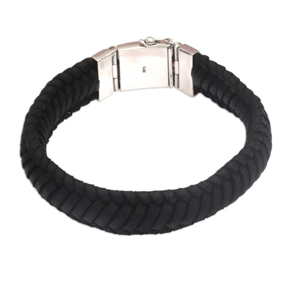 Kintamani Weave in Black Silver & Leather Bracelet