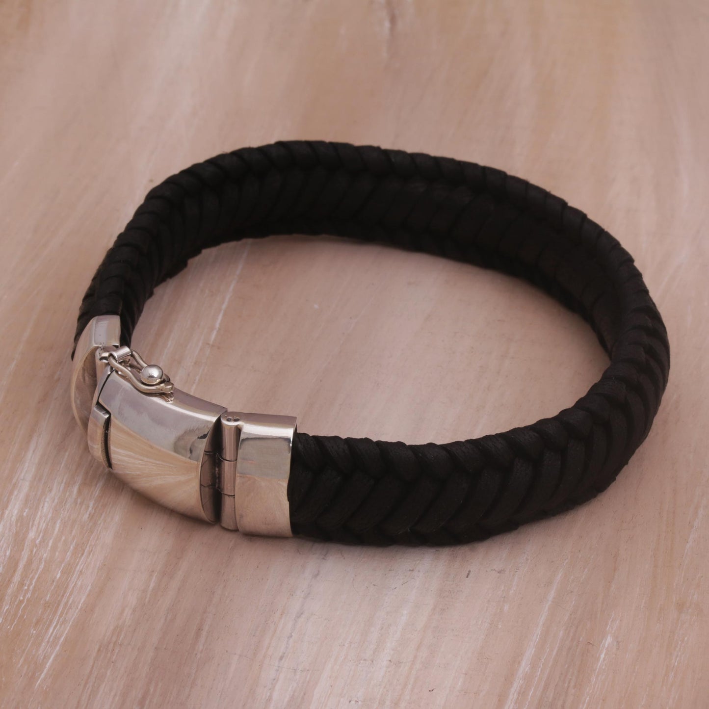 Kintamani Weave in Black Silver & Leather Bracelet
