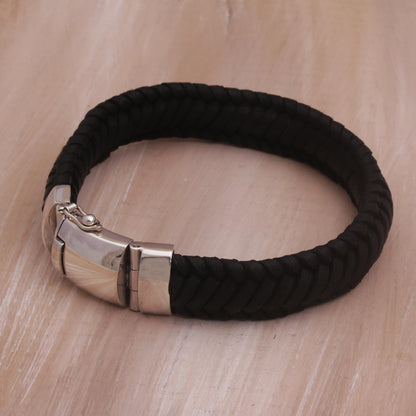 Kintamani Weave in Black Silver & Leather Bracelet
