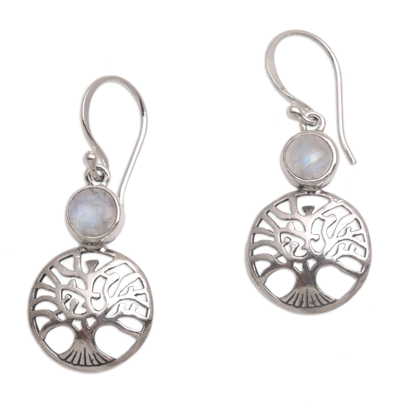 Misty Branches Rainbow Moonstone Tree Dangle Earrings from Bali