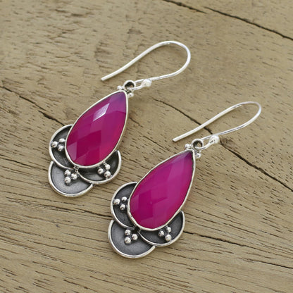 Royal Radiance Pink Chalcedony and Sterling Silver Dangle Earrings