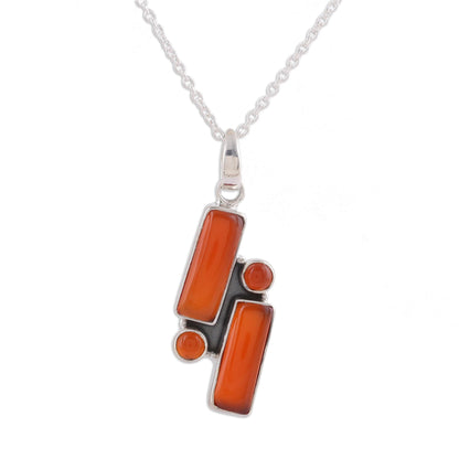 Radiant Allure Carnelian and Sterling Silver Pendant Necklace from India