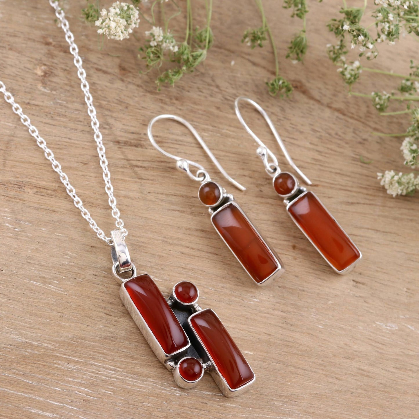 Radiant Allure Carnelian and Sterling Silver Pendant Necklace from India