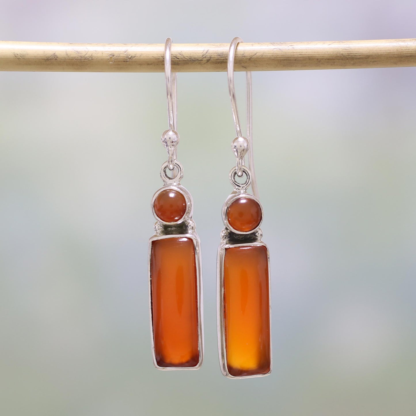 Radiant Allure Carnelian and Sterling Silver Dangle Earrings from India