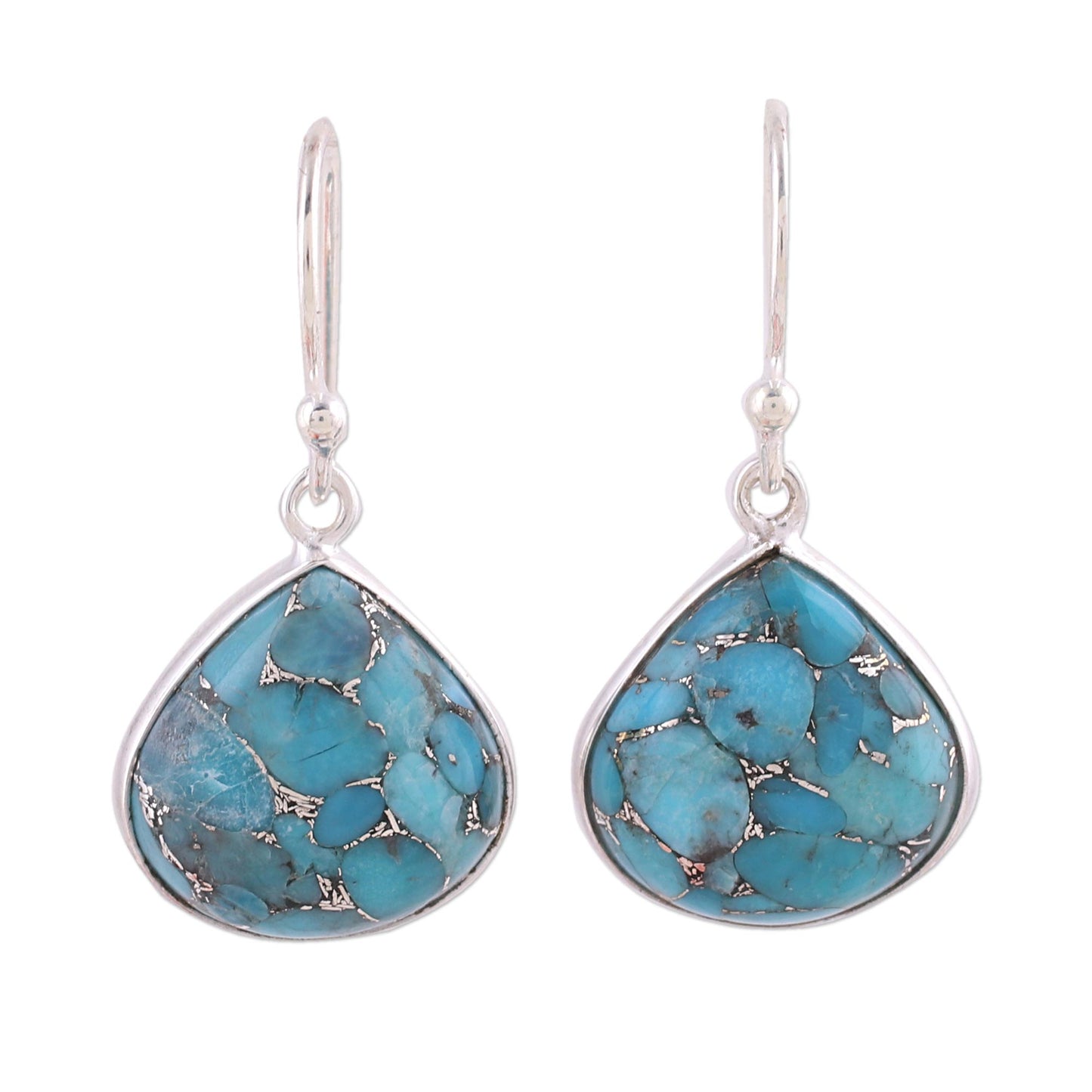 Dancing Soul Sterling Silver and Composite Turquoise Earrings from India