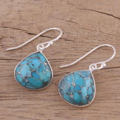 Dancing Soul Sterling Silver and Composite Turquoise Earrings from India