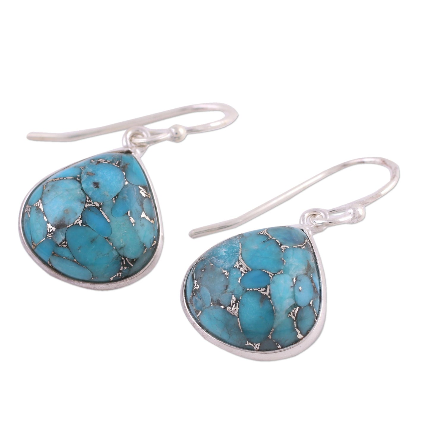 Dancing Soul Sterling Silver and Composite Turquoise Earrings from India