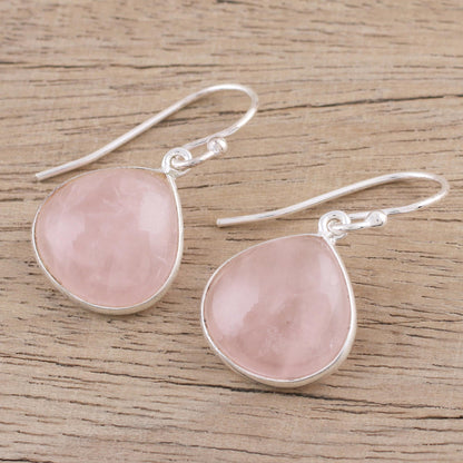 Dancing Soul Rose Quartz and Sterling Silver Dangle Earrings from India