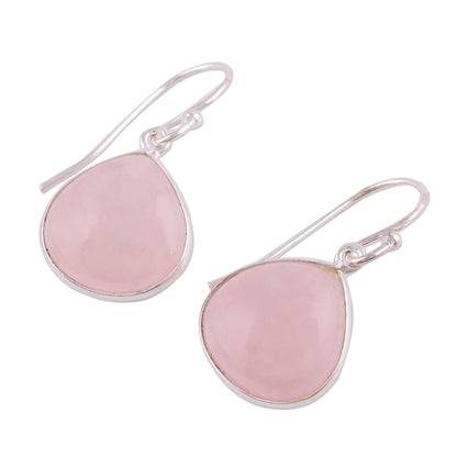 Dancing Soul Rose Quartz and Sterling Silver Dangle Earrings from India