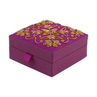 Purple Glamour Purple Cotton Covered Wood Decorative Box with Embroidery