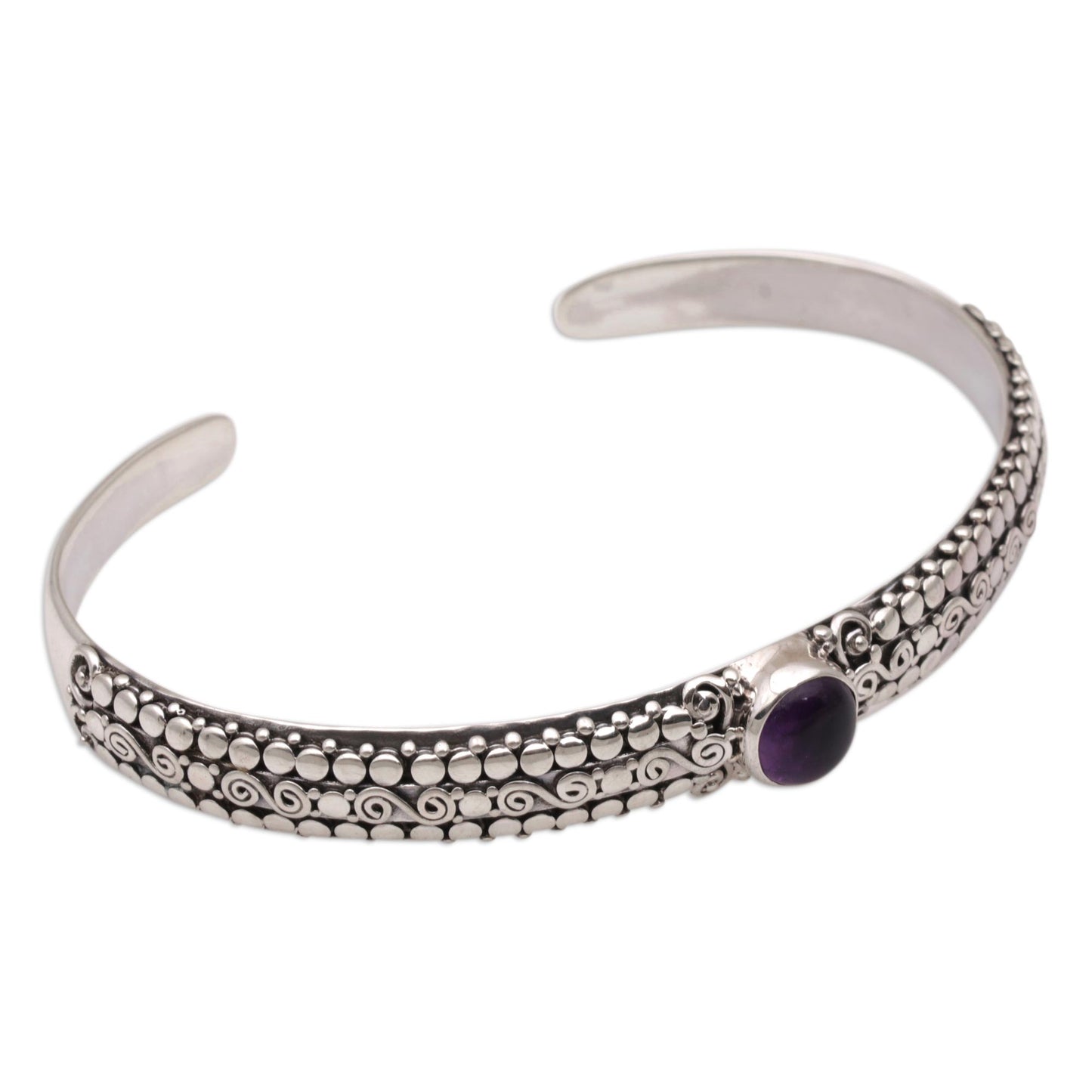 Swirling Altar Amethyst and Sterling Silver Cuff Bracelet from Bali