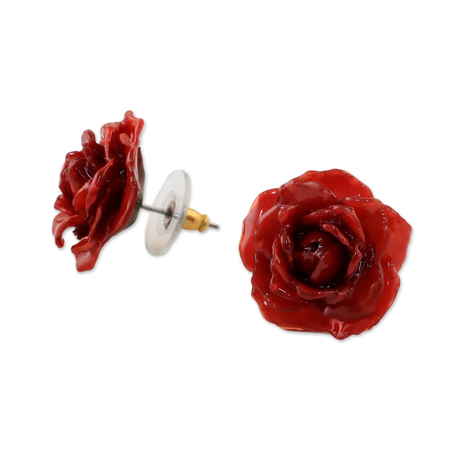 Flowering Passion in Red Stainless Resin Flower Earrings