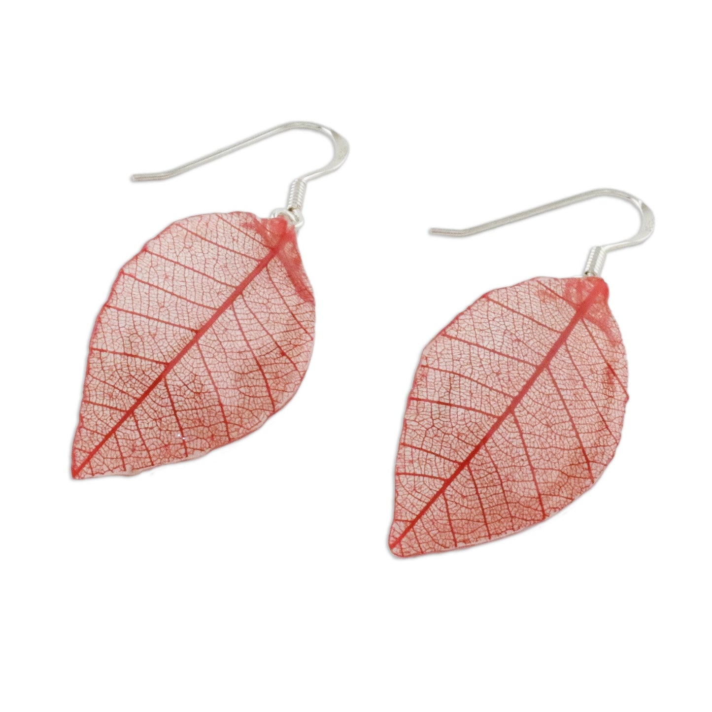 Stunning Nature in Crimson Natural Leaf Dangle Earrings in Crimson from Thailand