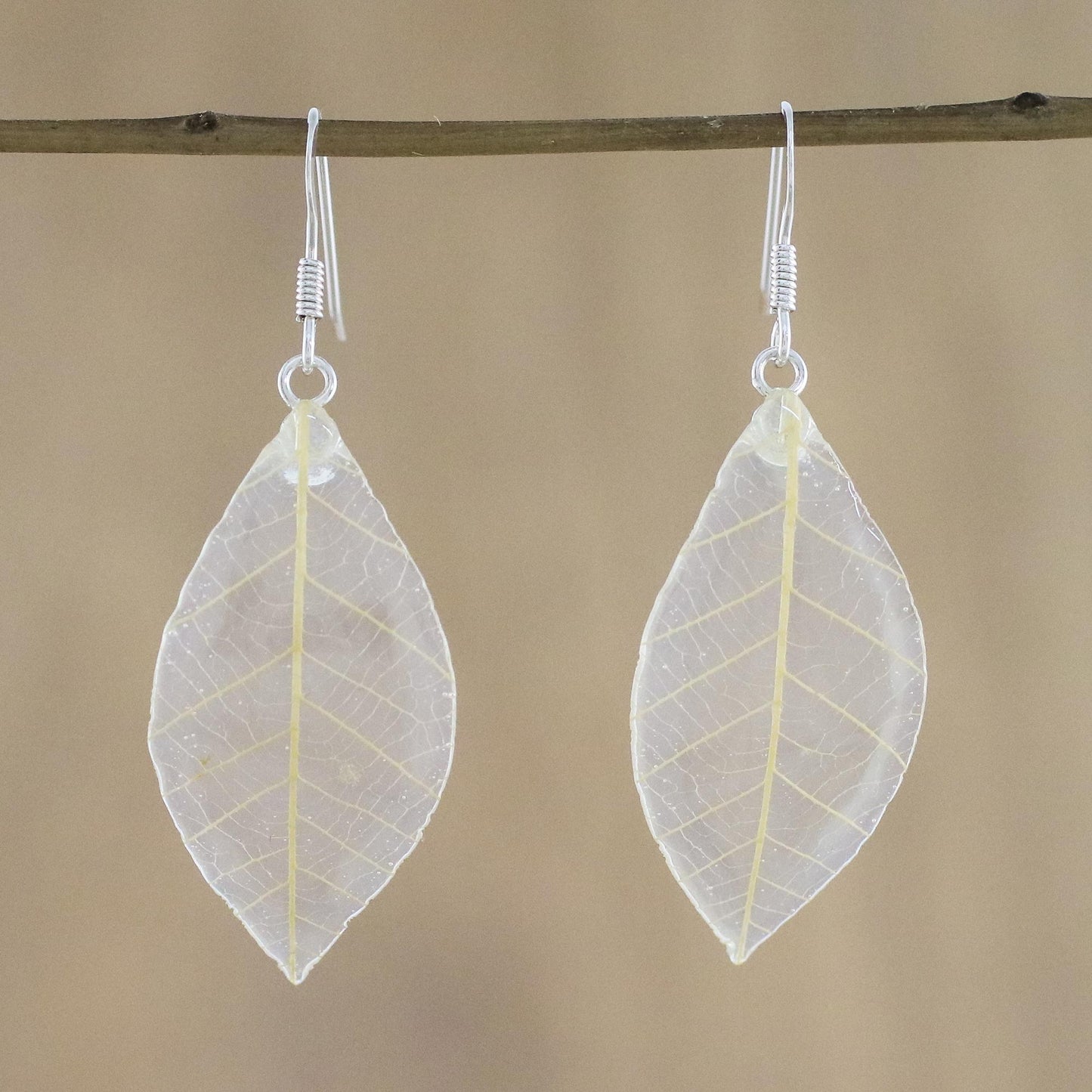 Stunning Nature in Straw Natural Leaf Dangle Earrings in Straw from Thailand