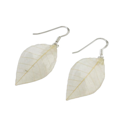 Stunning Nature in Straw Natural Leaf Dangle Earrings in Straw from Thailand