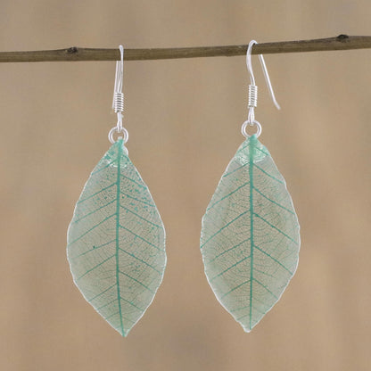 Stunning Nature in Jade Natural Leaf Silver Earrings