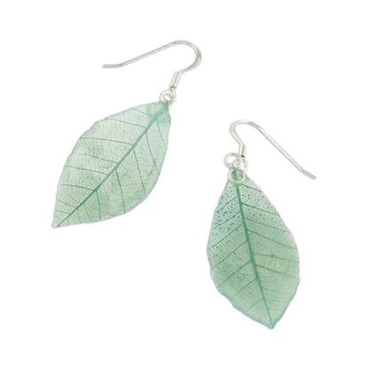 Stunning Nature in Jade Natural Leaf Silver Earrings