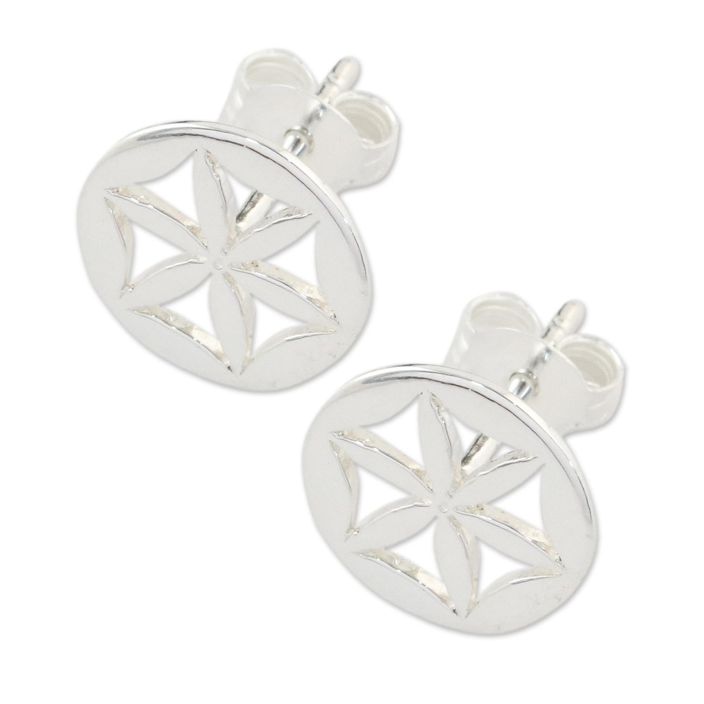 Flower Circles Handcrafted 925 Sterling Silver Floral Stud Earrings