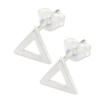 Silver Triangles Handcrafted Sterling Silver Triangle Stud Earrings