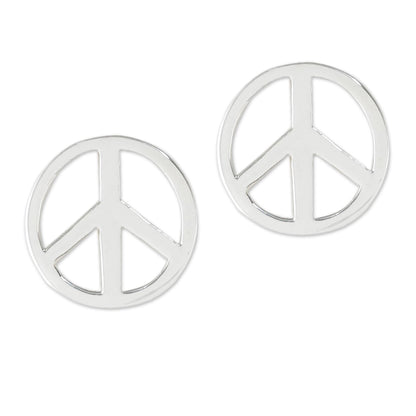 Sign of Peace Handcrafted Sterling Silver Stud Earrings with Peace Sign