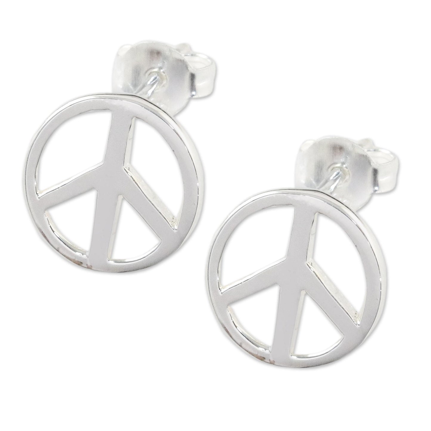 Sign of Peace Handcrafted Sterling Silver Stud Earrings with Peace Sign