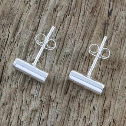 Sleek Silver Handmade Sterling Silver Stud Earrings from Thailand