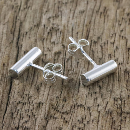 Sleek Silver Handmade Sterling Silver Stud Earrings from Thailand