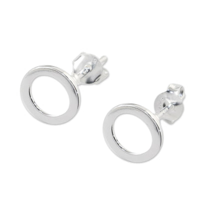 Simple Circles Handcrafted Sterling Silver Stud Earrings from Thailand