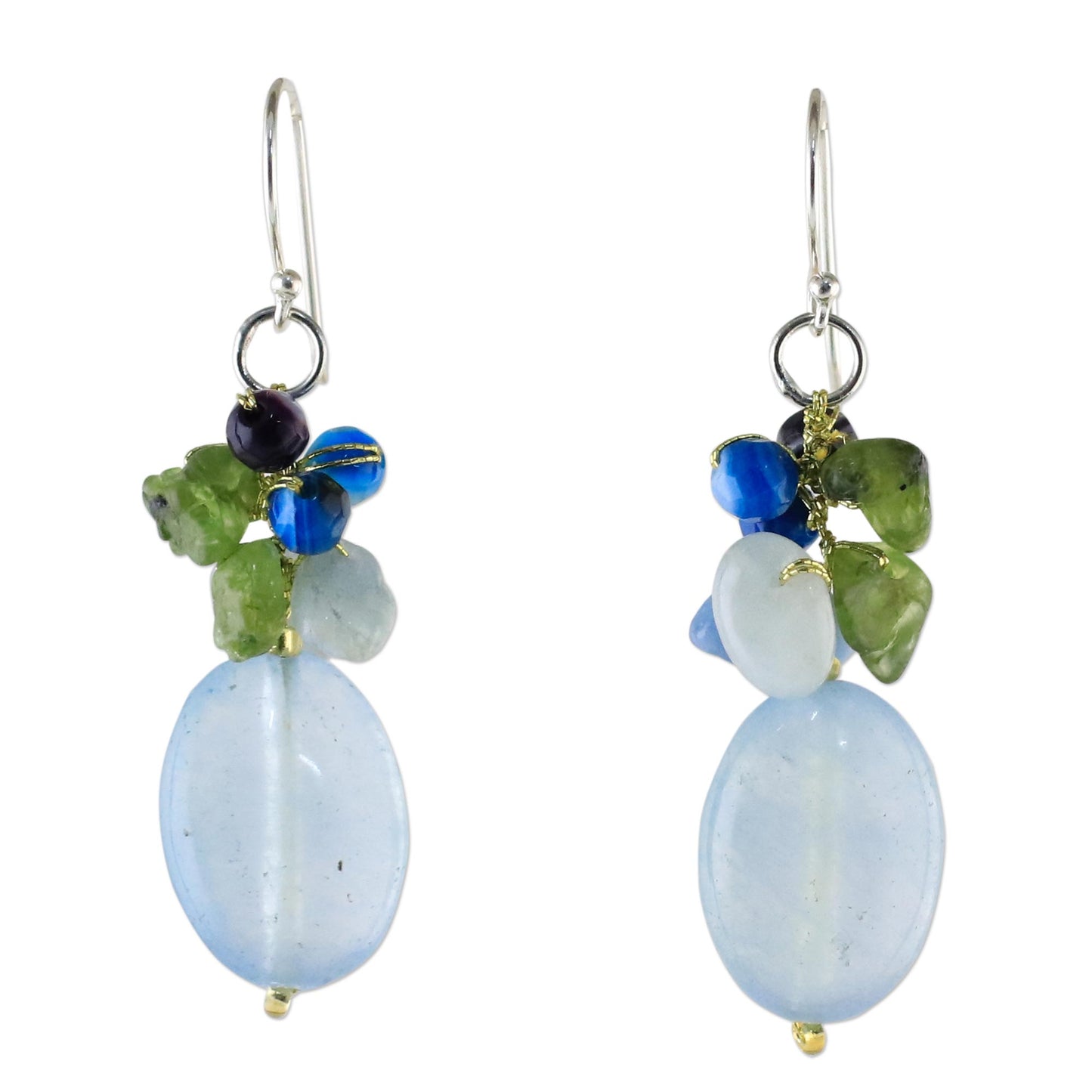 Light Blue Princess Blue Quartz Multi-Gemstone Dangle Earrings from Thailand