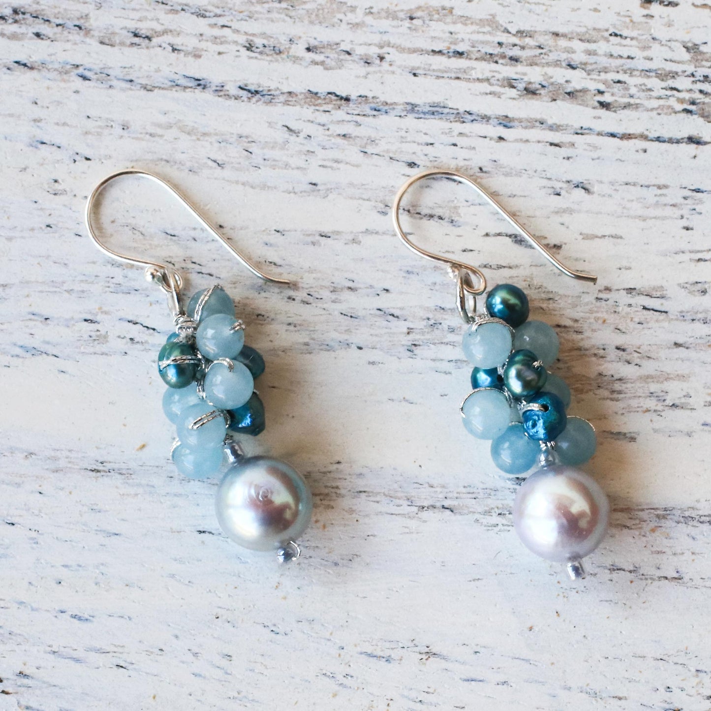 Happy Bunch Cultured Pearl and Quartz Dangle Earrings from Thailand