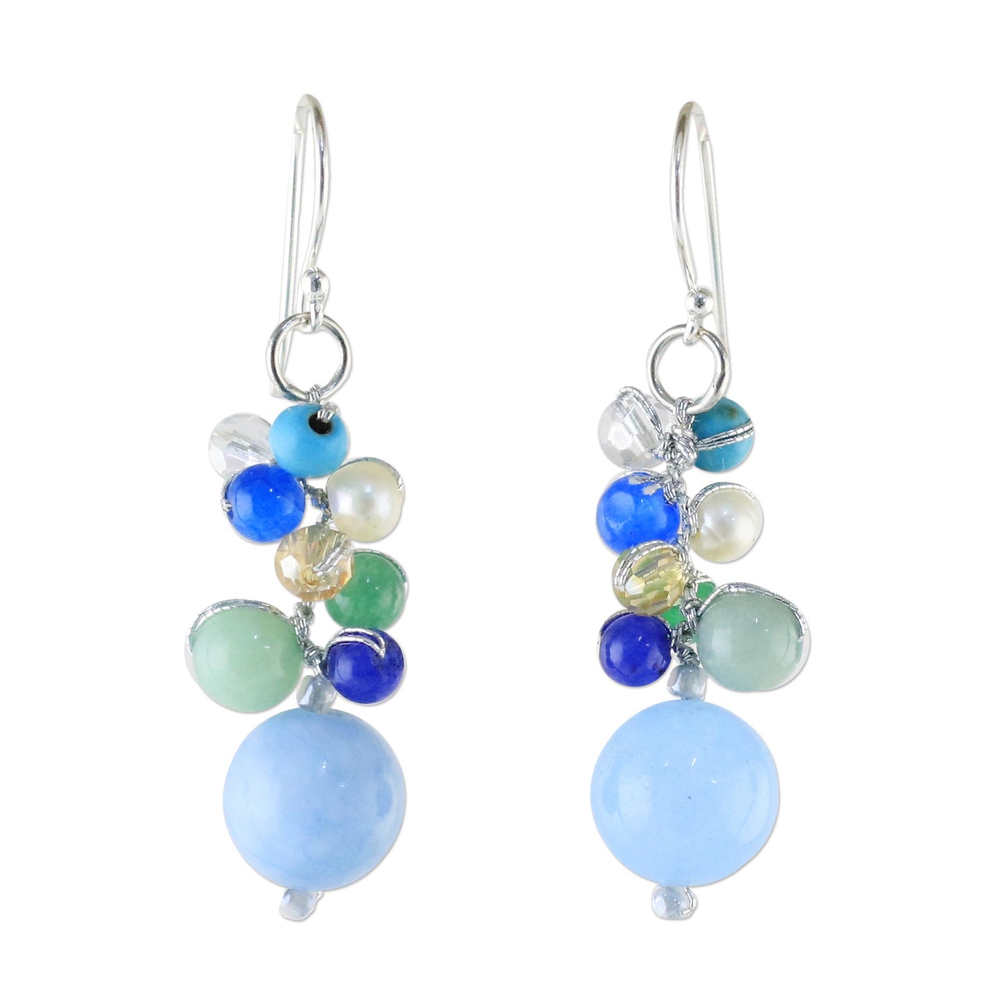 Happy Bunch Blue Quartz Multi-Gemstone Dangle Earrings from Thailand