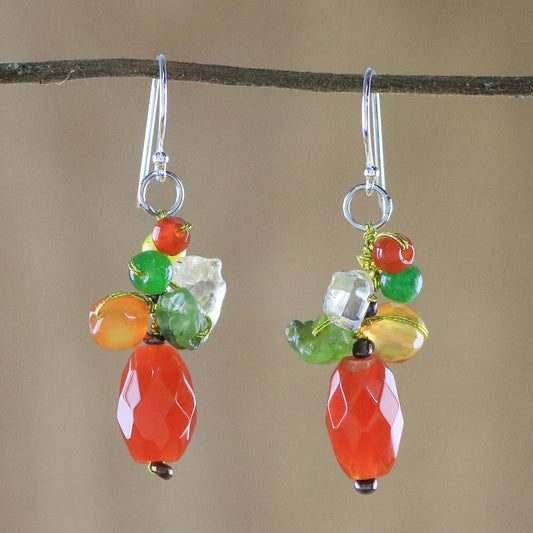 Wistful Memory Carnelian Multi-Gemstone Dangle Earrings from Thailand