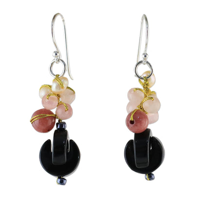 Tidal Wave in Pink Onyx Multi-Gemstone Dangle Earrings from Thailand