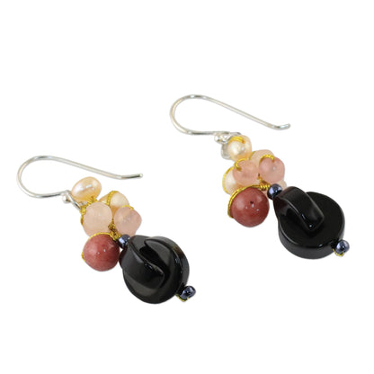 Tidal Wave in Pink Onyx Multi-Gemstone Dangle Earrings from Thailand