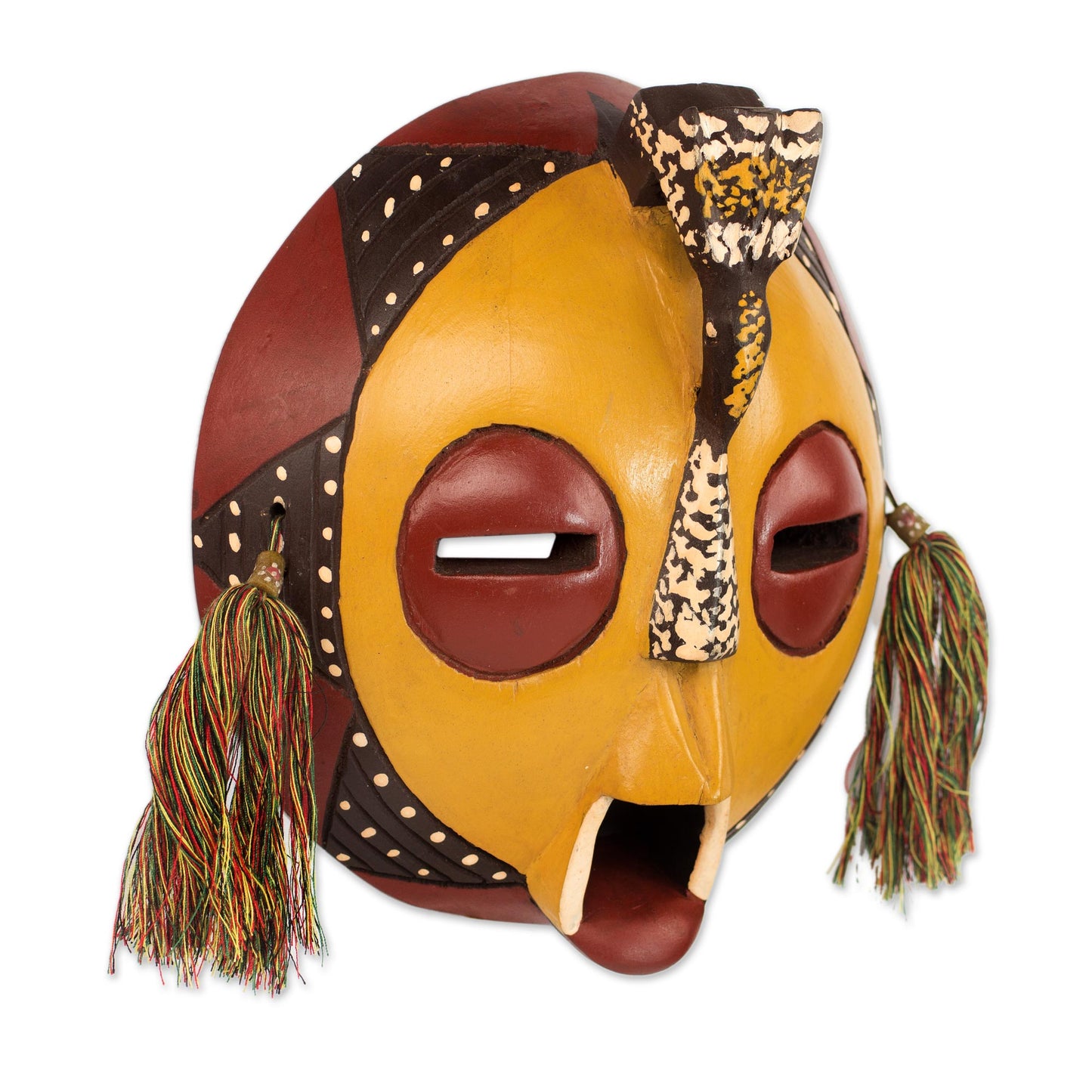 Calm One Handcrafted Yellow Sese Wood Wall Mask from Ghana