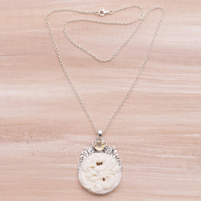Fiery Antaboga Citrine and Bone Dragon Pendant Necklace from Bali