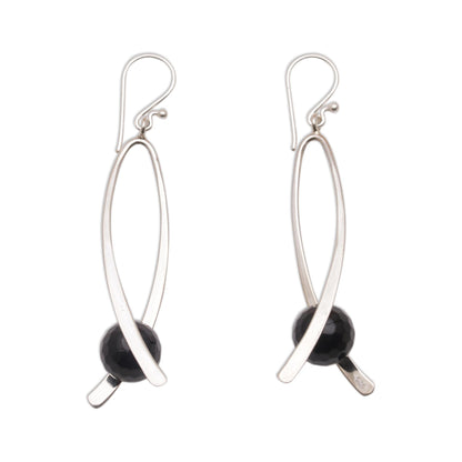 Stellar Cradles Onyx and Sterling Silver Dangle Earrings from Bali