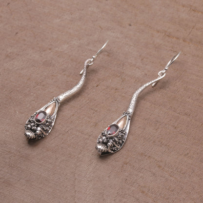 Dragon Queen Garnet and Sterling Silver Dragon Earrings with Gold Accent