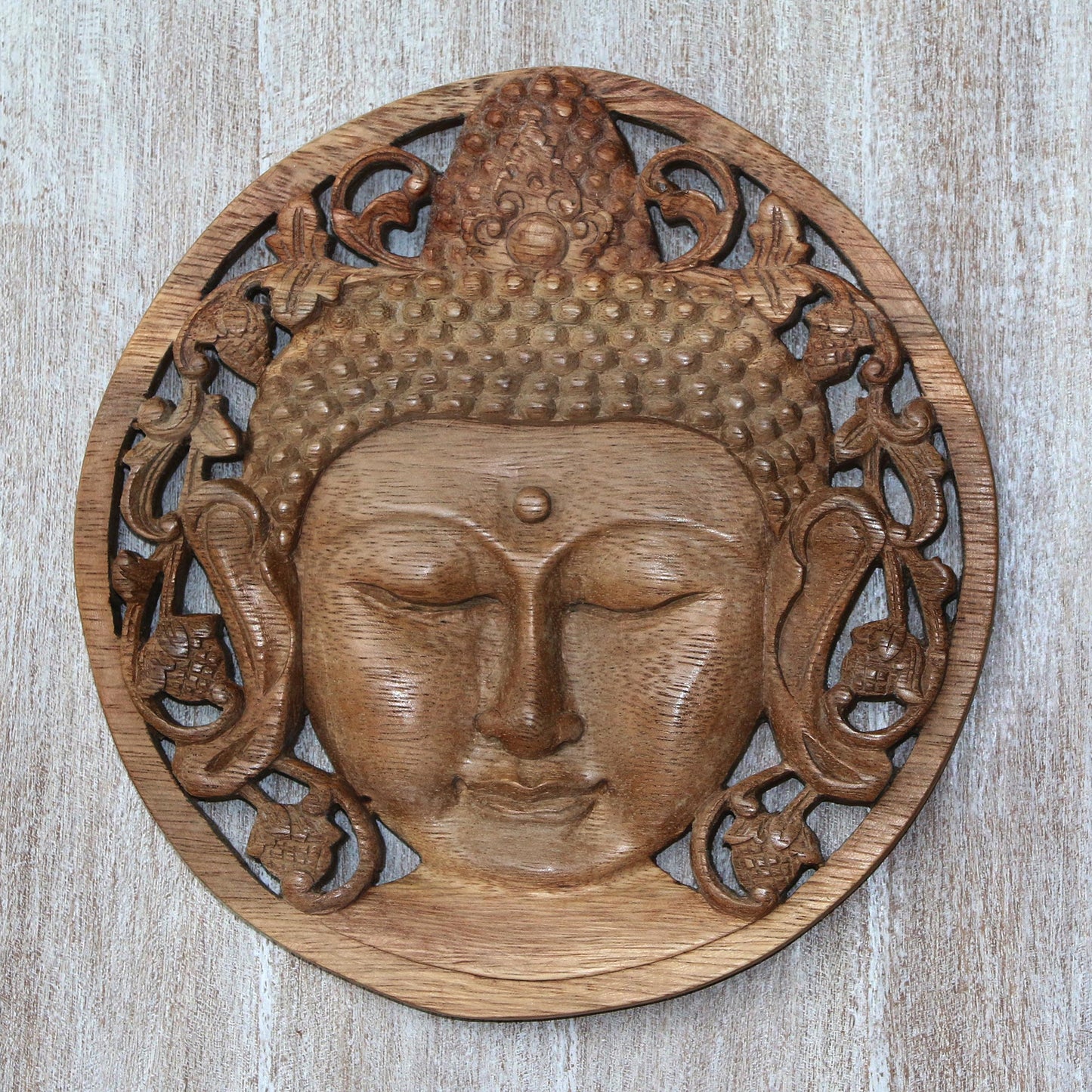 Berry Buddha Handcrafted Suar Wood Buddha Relief Panel from Bali