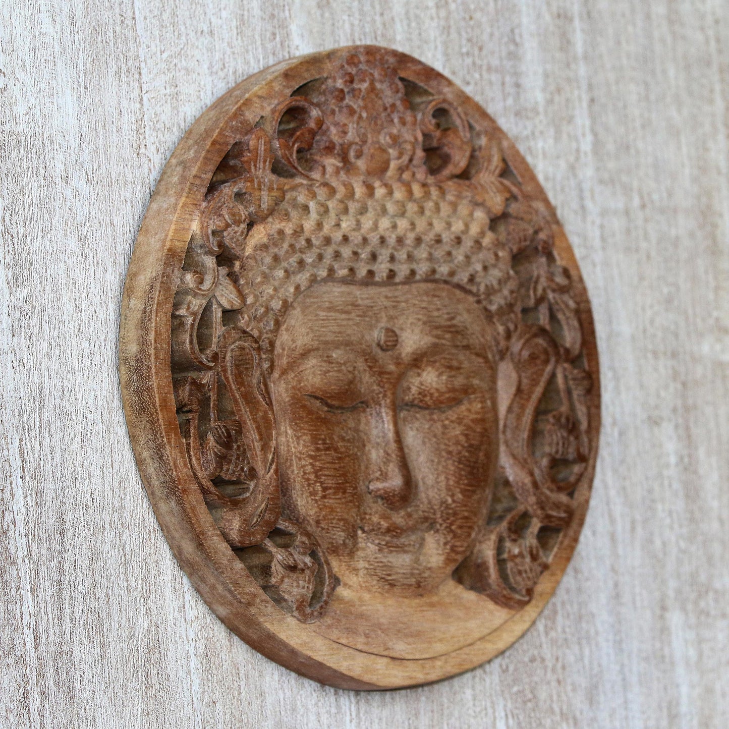 Berry Buddha Handcrafted Suar Wood Buddha Relief Panel from Bali