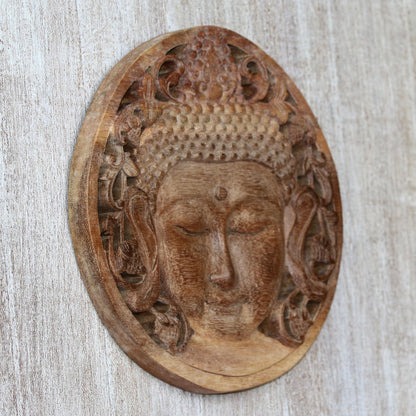 Berry Buddha Handcrafted Suar Wood Buddha Relief Panel from Bali