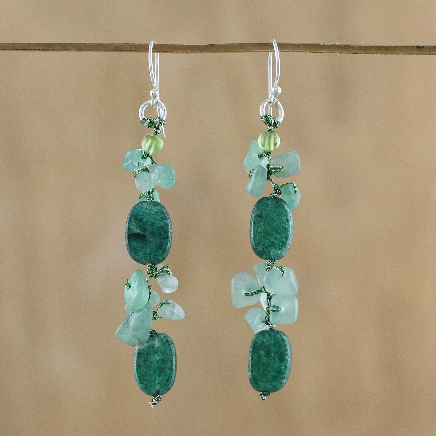 Sumptuous Stones Dyed Quartz and Peridot Cluster Earrings from Thailand
