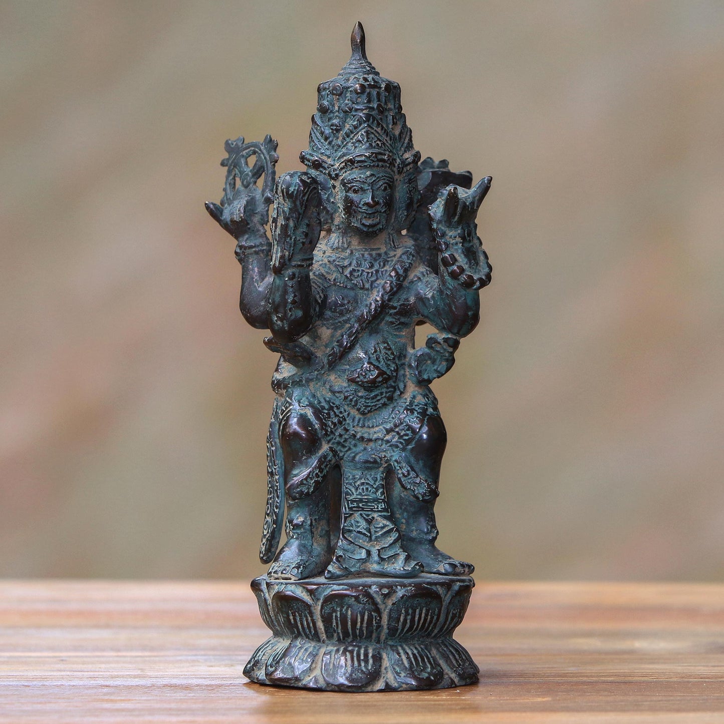 Catur Muka Bronze Statuette with Four Faces from Indonesia