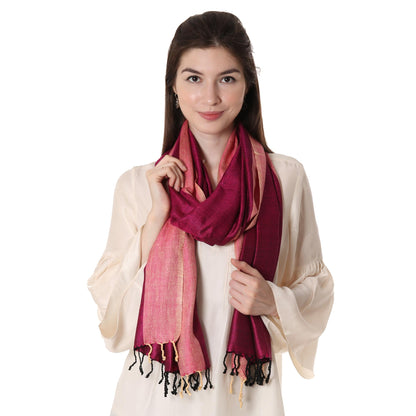 Fuchsia Glory Handwoven Silk Shawl in Fuchsia and Parchment from India