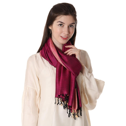 Fuchsia Glory Handwoven Silk Shawl in Fuchsia and Parchment from India