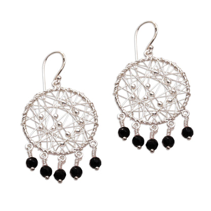 Hopeful Dreams Sterling Silver and Onyx Chandelier Earrings from Indonesia