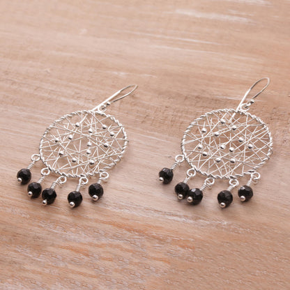 Hopeful Dreams Sterling Silver and Onyx Chandelier Earrings from Indonesia