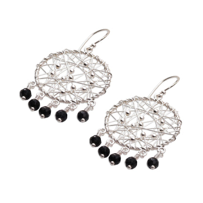 Hopeful Dreams Sterling Silver and Onyx Chandelier Earrings from Indonesia