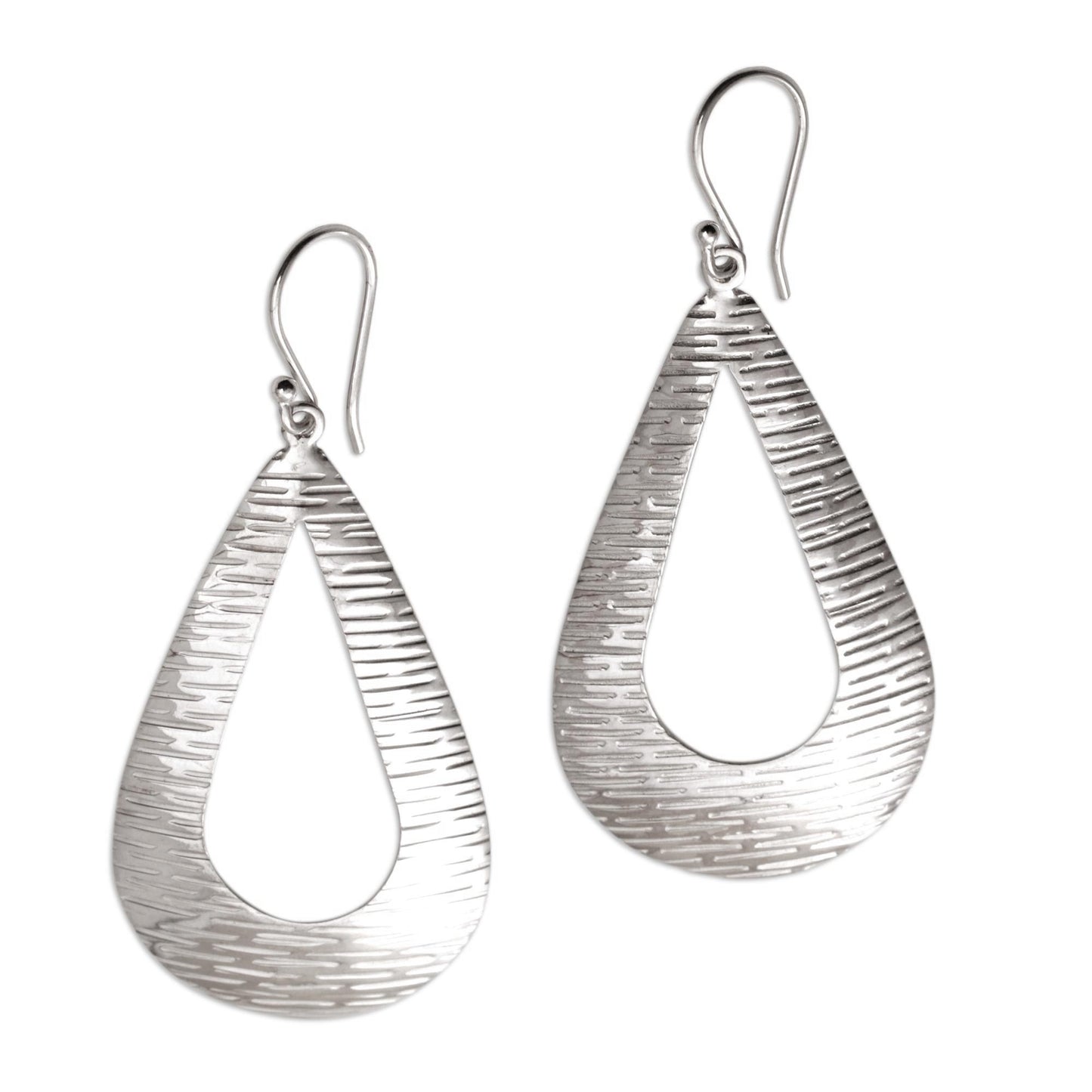 Silver Gleam Handcrafted Sterling Silver Drop Shaped Dangle Earrings