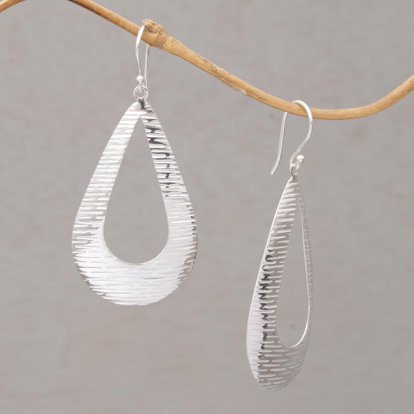 Silver Gleam Handcrafted Sterling Silver Drop Shaped Dangle Earrings